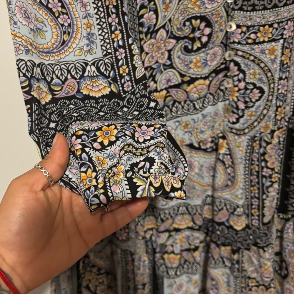 Emma & Michele Long Sleeve Paisley Dress - Black, Blue, Cream - Picture 8 of 9